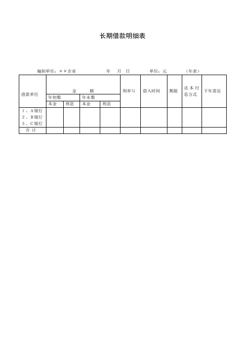 长期借款明细表(表格模板、doc格式)