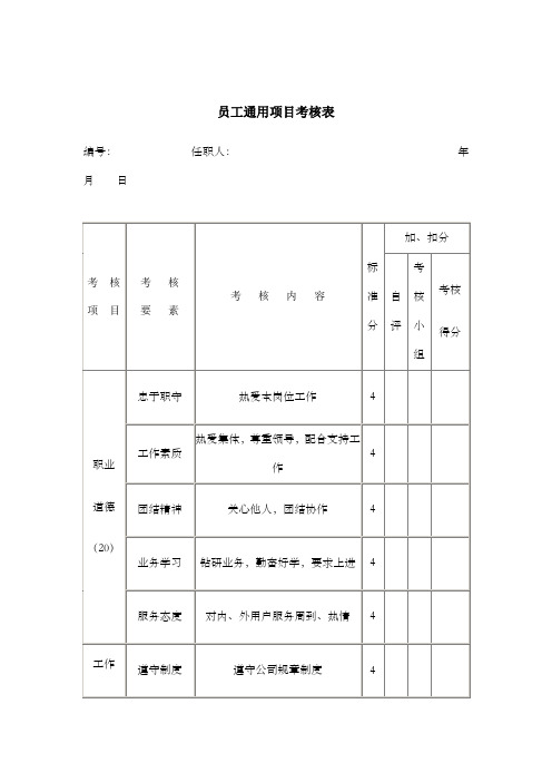员工通用项目考核表