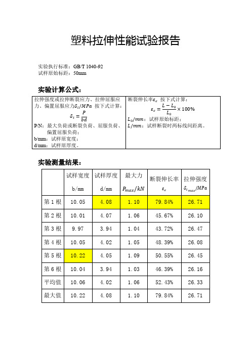 塑料拉伸性能试验报告