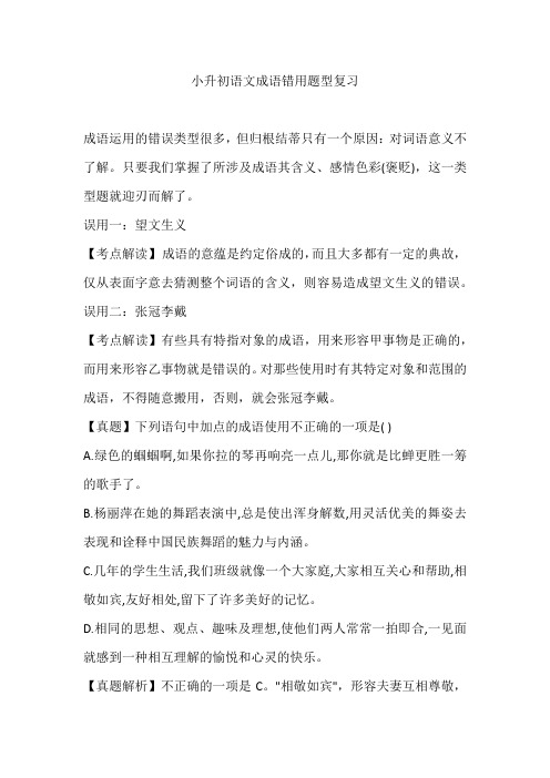 小升初语文成语错用题型复习