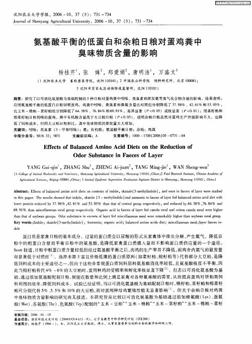 氨基酸平衡的低蛋白和杂粕日粮对蛋鸡粪中臭味物质含量的影响