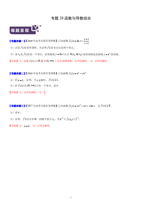 2019年全国高考数学·分类汇编 专题20 函数与导数综合(解析版)