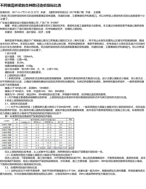 不同墩高桥梁的各种跨径造价指标比选