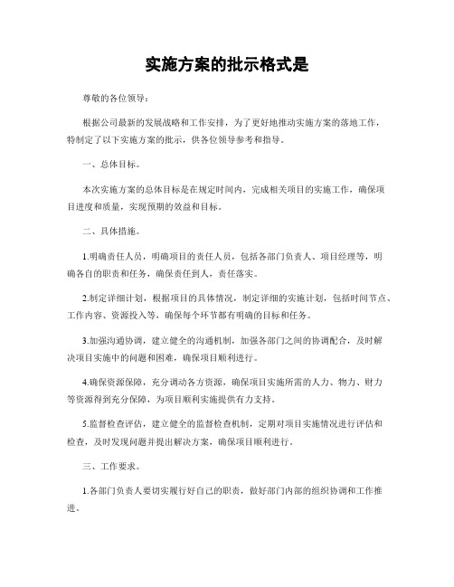 实施方案的批示格式是
