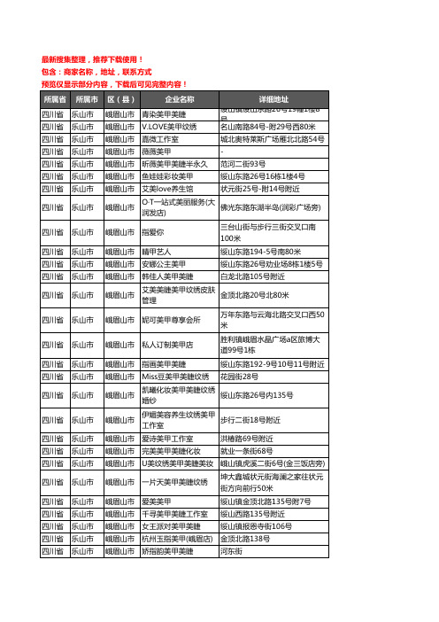 新版四川省乐山市峨眉山市美甲企业公司商家户名录单联系方式地址大全45家