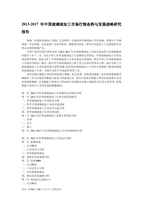 2013-2017年中国玻璃深加工市场发展战略研究报告