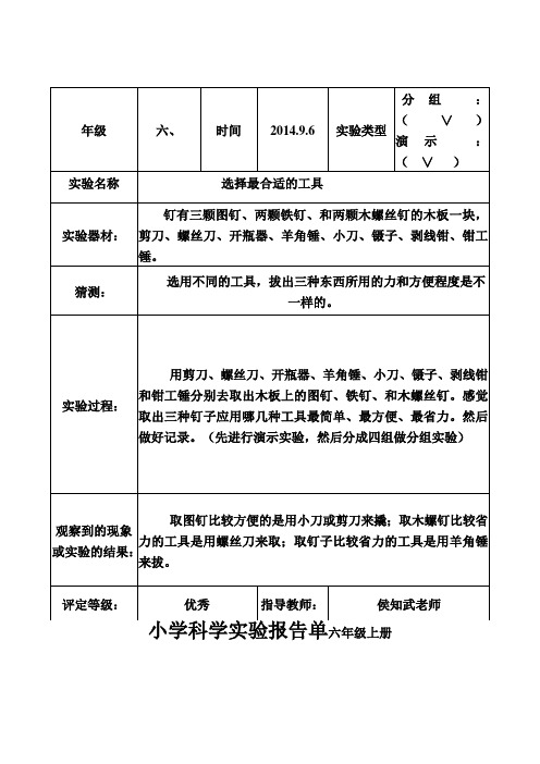 小学六年级科学上册实验报告教科版