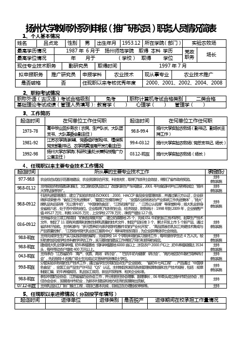 扬州大学教师外系列申报推广研究员职务人员情况简表