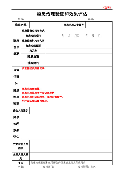 隐患治理验证和效果评估(模板)
