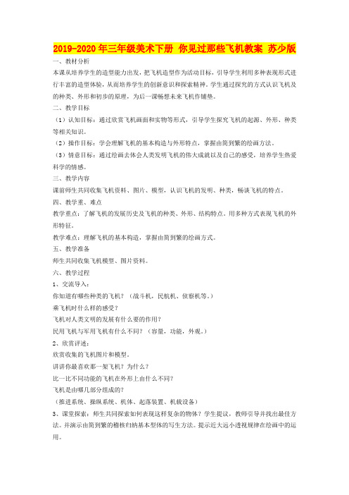 2019-2020年三年级美术下册 你见过那些飞机教案 苏少版