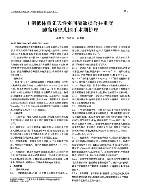 1例低体重先天性室间隔缺损合并重度肺高压患儿围手术期护理