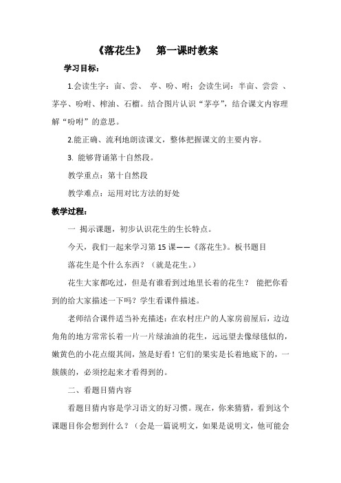 《落花生》 第一课时教案
