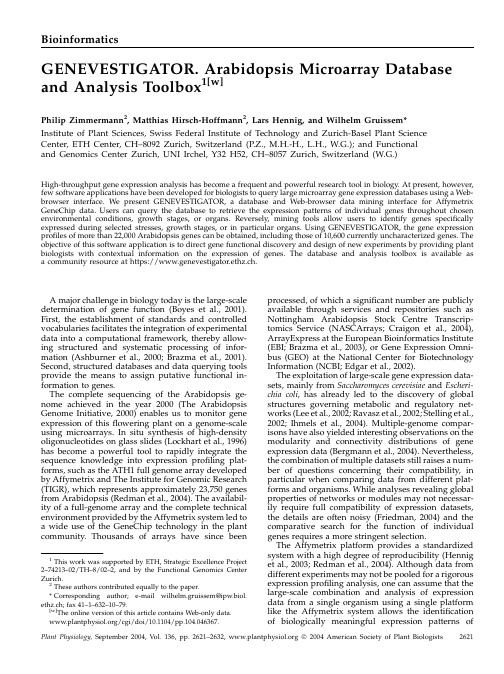 GENEVESTIGATOR. Arabidopsis Microarray Database and Analysis Toolbox