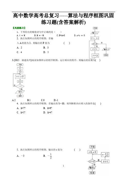 高中数学高考总复习-----算法与程序框图巩固练习题(含答案解析)
