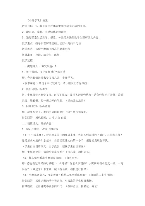 《小鹰学飞》教案 第一课时