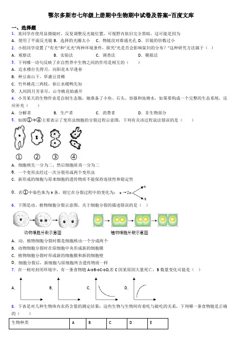 鄂尔多斯市七年级上册期中生物期中试卷及答案-百度文库