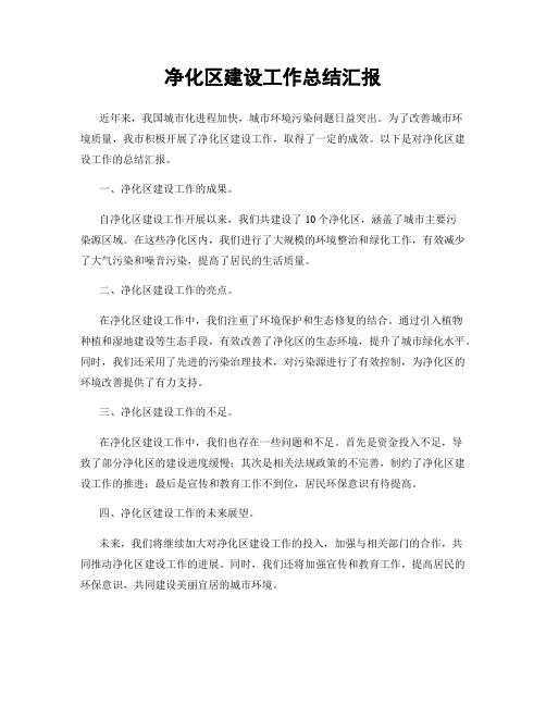 净化区建设工作总结汇报