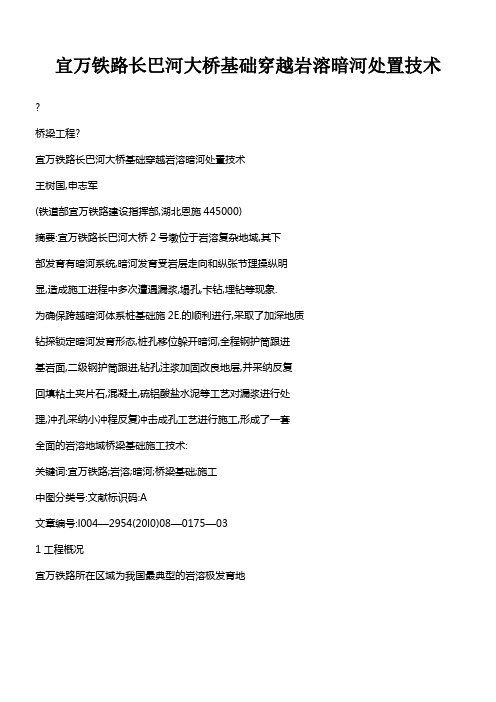 宜万铁路长巴河大桥基础穿越岩溶暗河处置技术