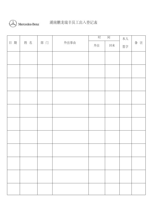 企业员工出入登记表