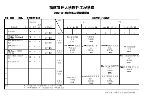 2013-2014学年第二学期班级课表(1)