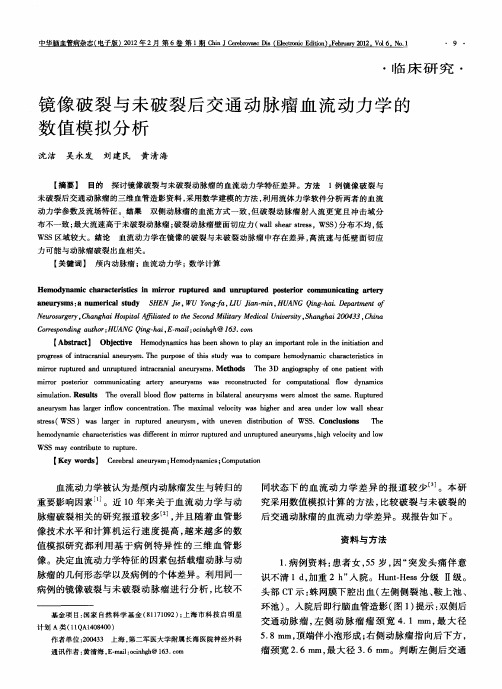 镜像破裂与未破裂后交通动脉瘤血流动力学的数值模拟分析
