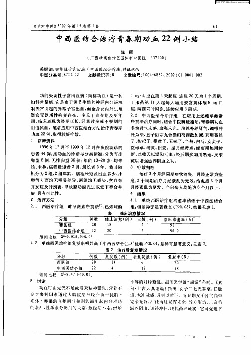 中西医结合治疗青春期功血22例小结