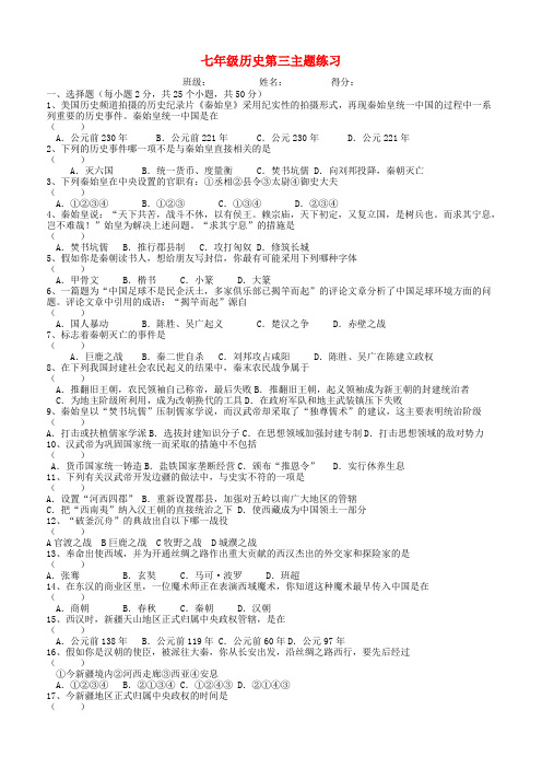 七年级历史上册 第三学习主题试题期末复习检测题 川教版