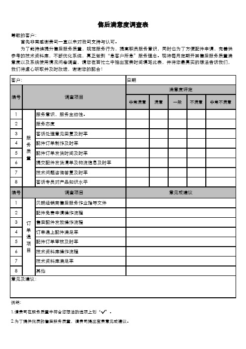 售后满意度调查表