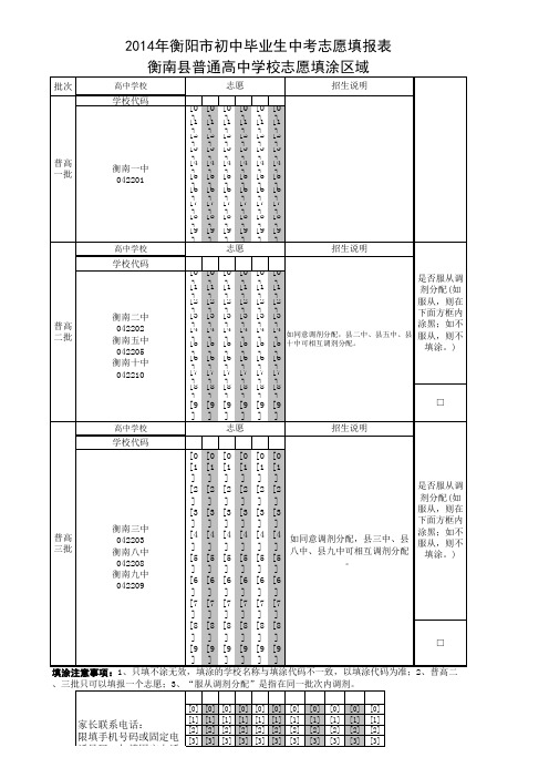 衡南县志愿表