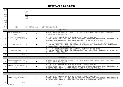 建筑装饰装修工程有限公司报价表