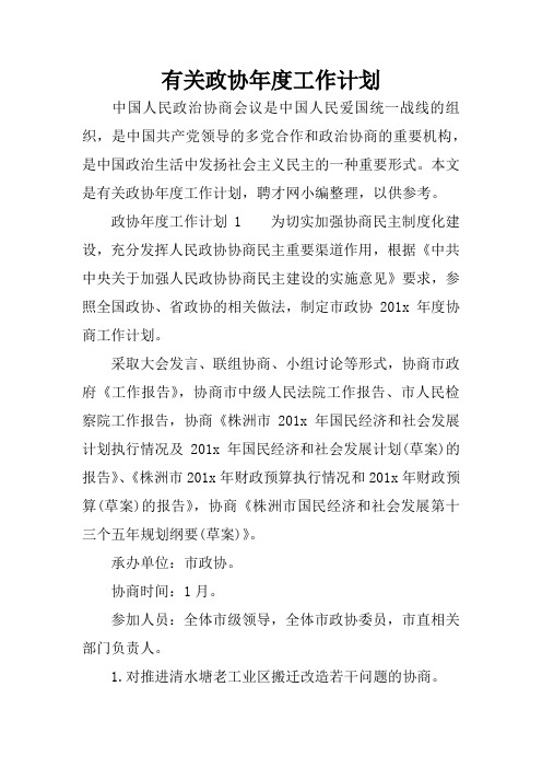 有关政协年度工作计划