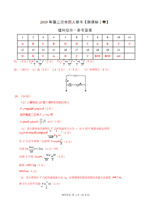 2019年4月2019届高三第二次全国大联考(新课标Ⅰ卷)-理科综合(参考答案)(1)