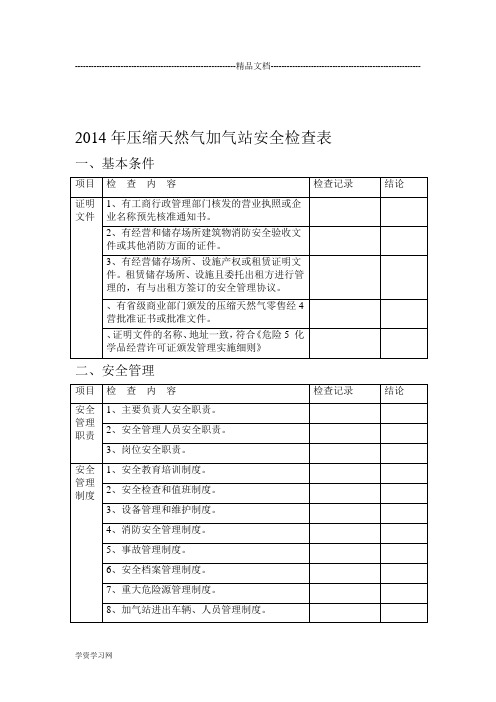2014年压缩天然气加气站安全检查表