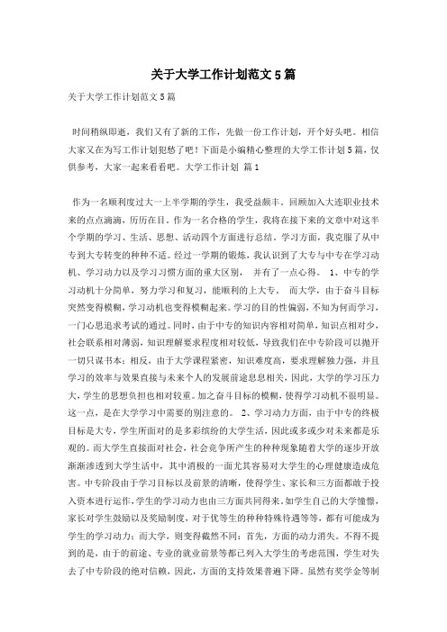 关于大学工作计划范文5篇