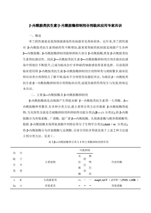 β内酰胺类抗生素β内酰胺酶抑制剂合剂临床应用专家共识