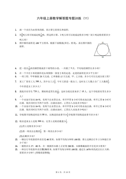 人教版六年级上册数学解答题专题训练 (11)(含答案解析)