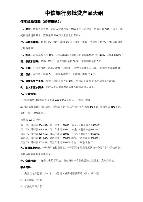 中信银行房抵贷产品大纲