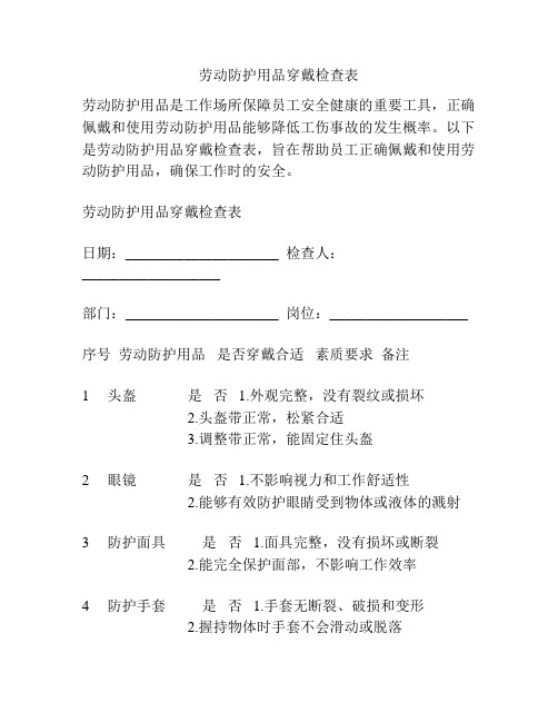 劳动防护用品穿戴检查表