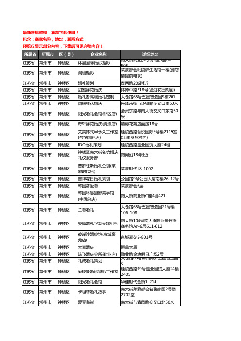 新版江苏省常州市钟楼区婚庆公司企业公司商家户名录单联系方式地址大全116家