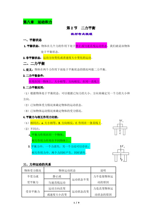 8.2二力平衡-【课堂笔记】(人教版)