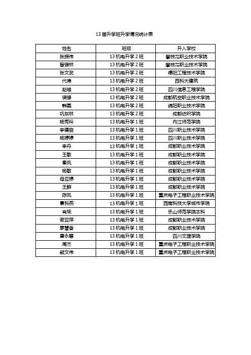 13届升学班升学情况统计表