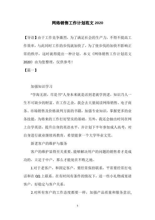 网络销售工作计划范文2020