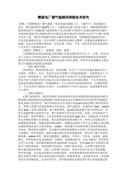燃煤电厂烟气湿烟羽消除技术研究