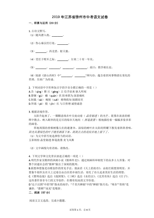 2019年江苏省徐州市中考语文试卷
