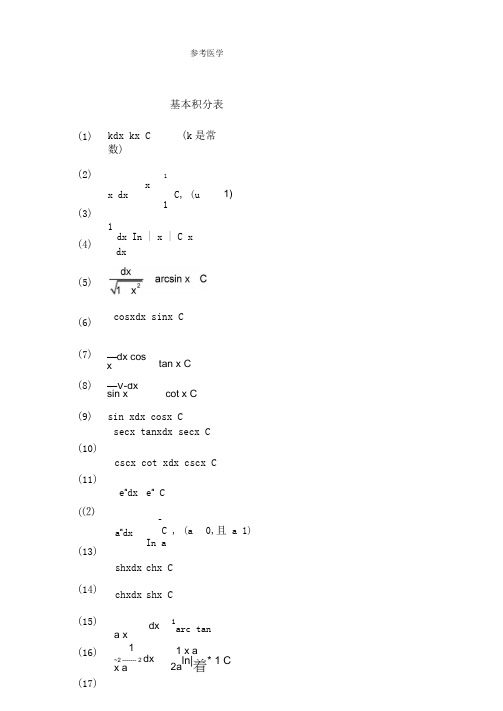 积分公式表