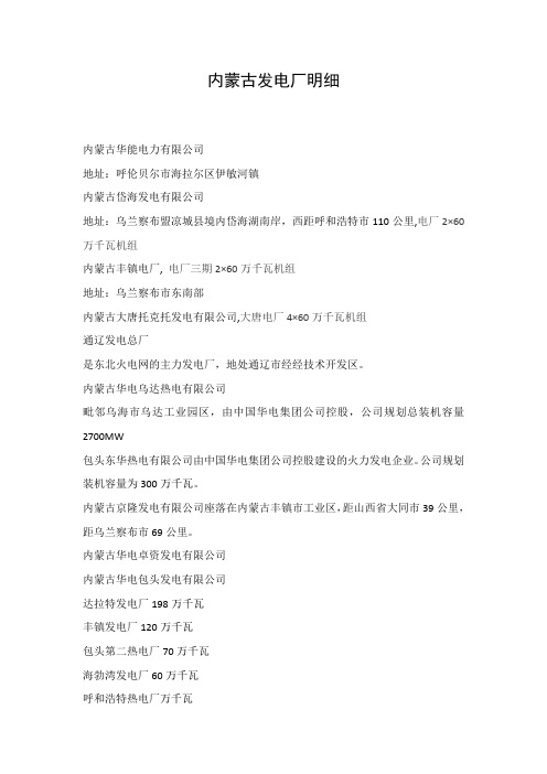内蒙古发电厂明细