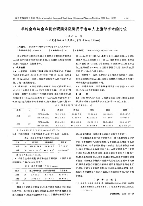 单纯全麻与全麻复合硬膜外阻滞用于老年人上腹部手术的比较