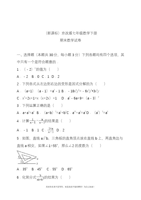 新北京课改版北京市七年级数学下册期末模拟试卷及答案解析.docx