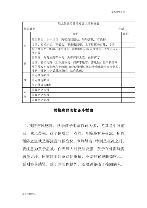 学生疫情返校复学---幼儿健康及体能发展记录测查表