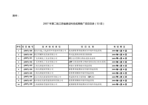 2007年第二批江苏省建设科技成果推广项目目录(53项)